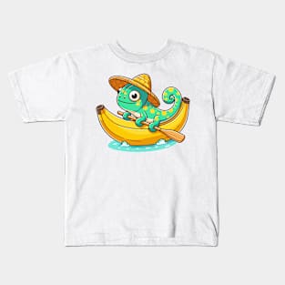 chameleon on Banana Canoe Kids T-Shirt